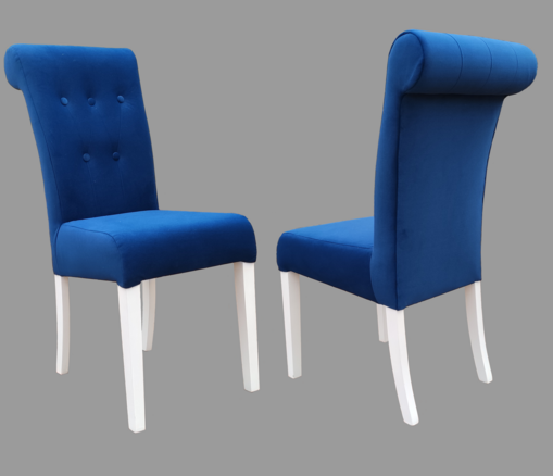 Nowoczesne krzesło drewniane tapicerowane z minimalistycznym designem i czarnymi, lakierowanymi nogami, pasujące do nowoczesnych wnętrz