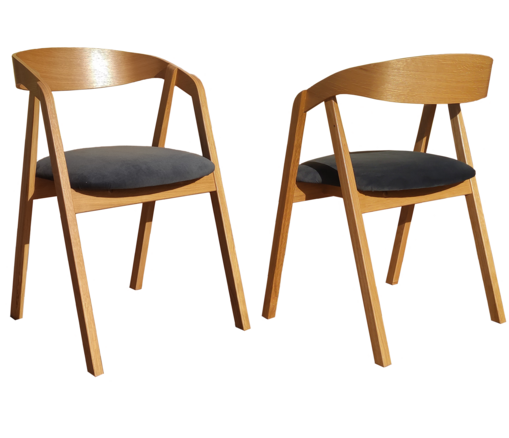 Nowoczesne krzesło drewniane tapicerowane z minimalistycznym designem i czarnymi, lakierowanymi nogami, pasujące do nowoczesnych wnętrz