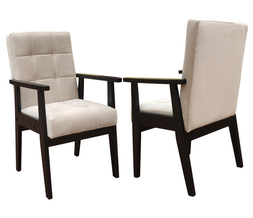 Nowoczesne krzesło drewniane tapicerowane z minimalistycznym designem i czarnymi, lakierowanymi nogami, pasujące do nowoczesnych wnętrz